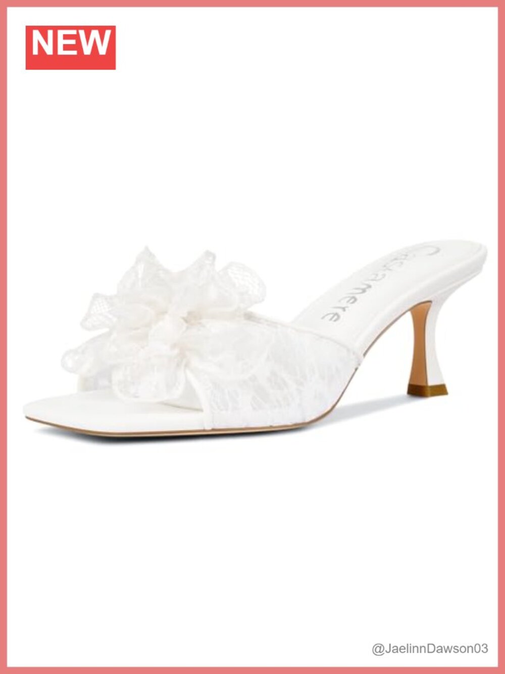 Floral Lace Mesh Kitten Heel Mules Square Toe Slip On Bridal Sandals